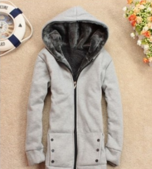 Women Fleece Lined Hooded Zipper Coat - Image 12