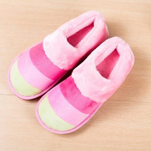 Warm Winter Colourful Stripe Plush Slippers - Image 15