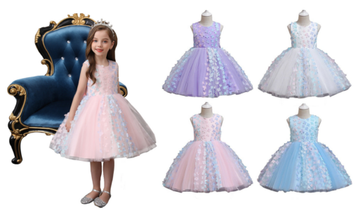 Kids Sleeveless Flower Princess Dress - Image 16