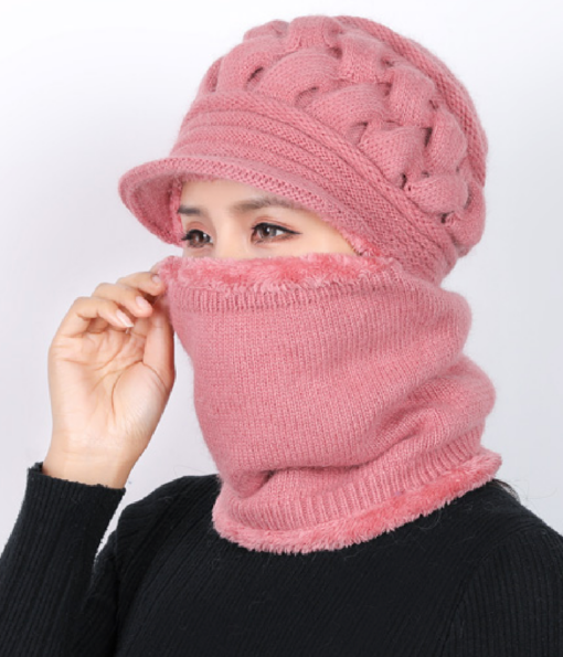 Women's Windproof Knitted Fleece Lined Hat with 2 in 1 Neck Warmer and Mask - - Image 21