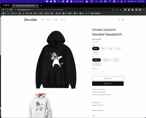 Unisex Dab Swag Unicorn Hooded Sweatshirt - Image 2