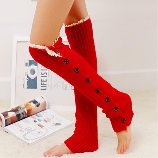 One or Two Pairs Lace straight knit socks with buttons - Image 6