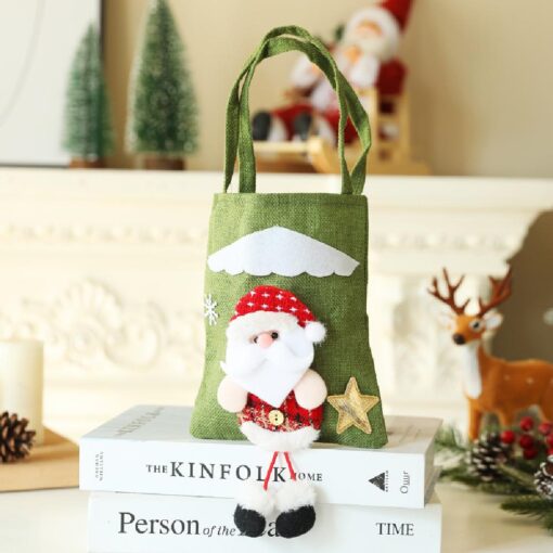 Christmas Long Legs Linen Non Woven Grocery Gift Bag - Image 14