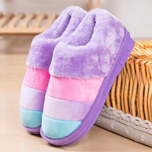 Warm Winter Colourful Stripe Plush Slippers - Image 24