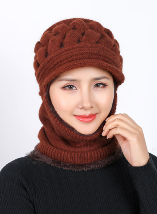 Women's Windproof Knitted Fleece Lined Hat with 2 in 1 Neck Warmer and Mask - - Image 31