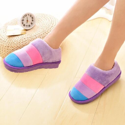 Warm Winter Colourful Stripe Plush Slippers - Image 27