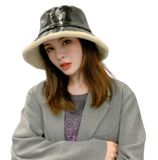 Women Warm PU Leather Bucket Hat - Image 4