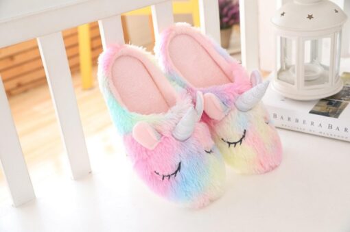 Cozy Fluffy Plush Indoor Unicorn Slippers - Image 5