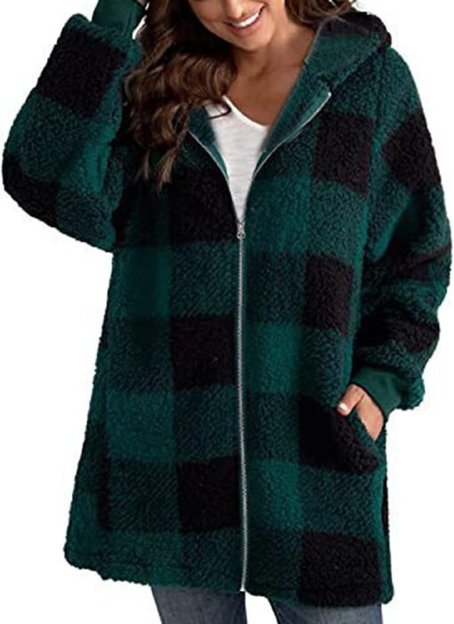 Women Fleece Plaid overcoat - Image 2