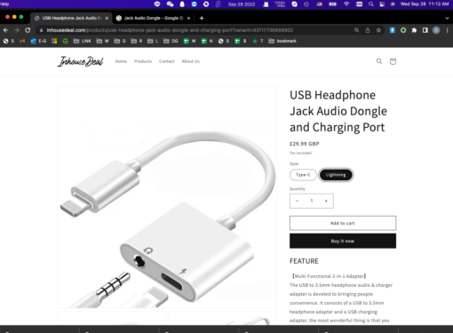 Lightening or Type C USB Headphone Jack Audio Dongle and Charging Port - Image 4