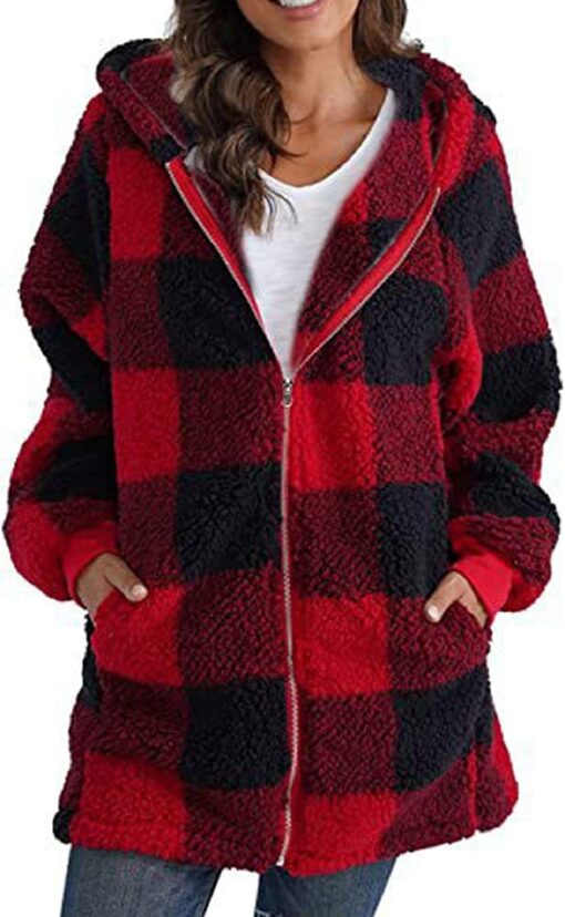 Women Fleece Plaid overcoat - Image 7