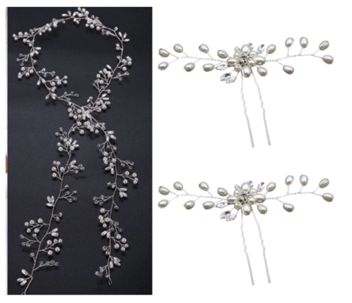 Extra Long Pearl and Crystal Beads Hair Accessories Set - Image 13