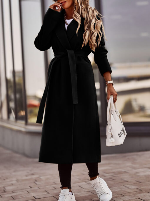 Women's Winter Lapel Fashion Coat with Belt - Image 2