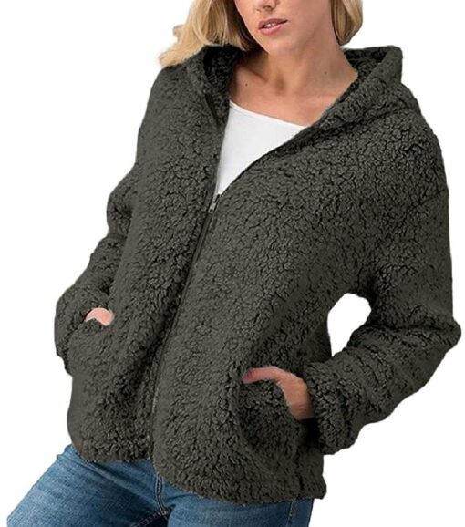 Women's Plush Hoodie Sweater Jacket - Image 7