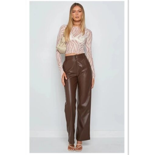 Faux Leather Straight Leg Trousers - Image 10