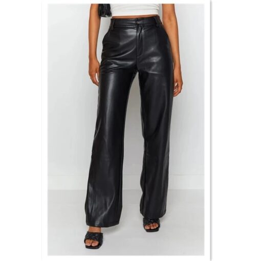 Faux Leather Straight Leg Trousers - Image 5