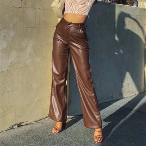 Faux Leather Straight Leg Trousers - Image 2