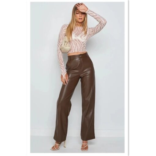 Faux Leather Straight Leg Trousers - Image 7