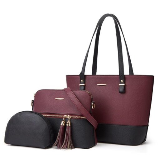 3 In 1 Luxury PU Leather Hand Bags Set - Image 4