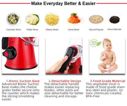 3 in 1 Vegetable Slicer Manual Kitchen Accessories Grater - Image 9