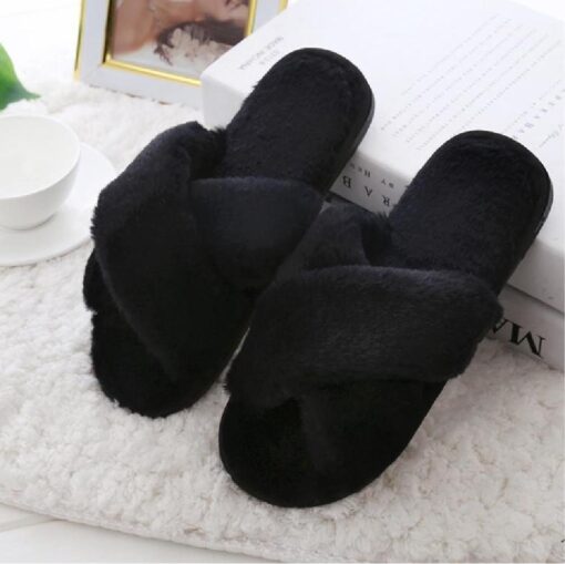 Cross Band Soft Plush Furry Slippers - Image 3