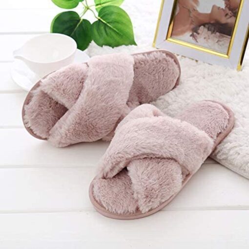 Cross Band Soft Plush Furry Slippers - Image 9