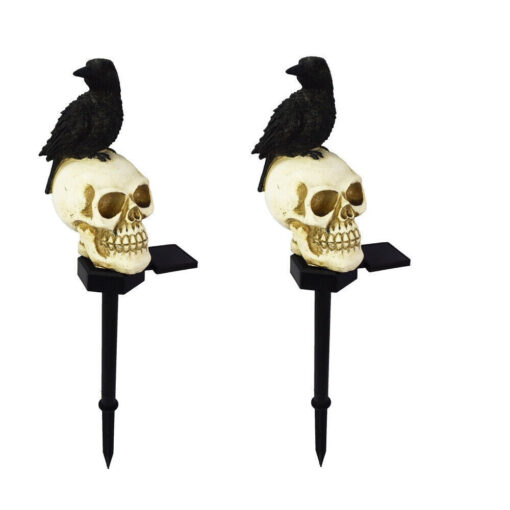 One, Two or Three Solar Skull and Crow Garden Landscape Lights - Image 13