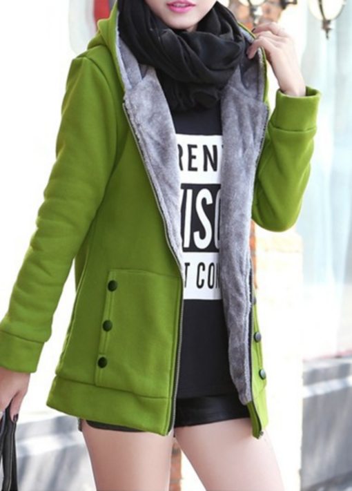 Women Fleece Lined Hooded Zipper Coat - Image 10