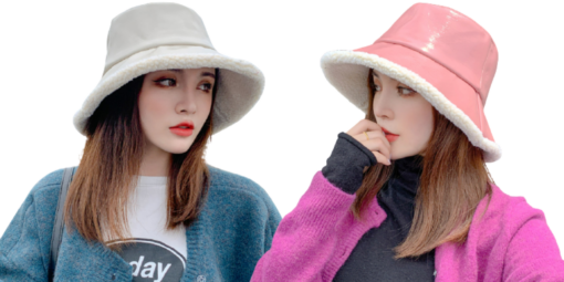 Women Warm PU Leather Bucket Hat