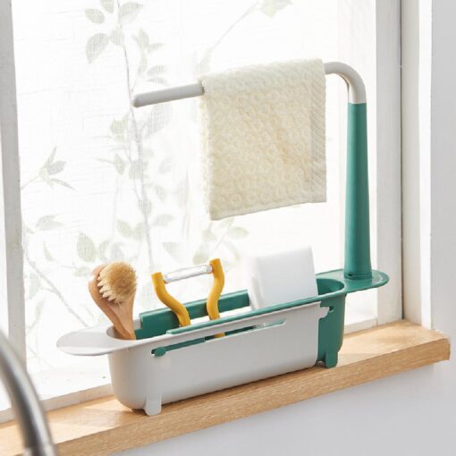 2-in-1 Adjustable Drainer Sink Tray Telescopic Sink Holder Dish Cloth Hange - Image 14