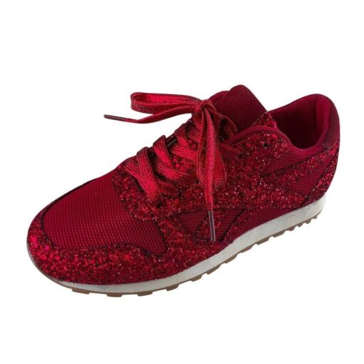 Women Breathable Sequins Lace Up Sneakers - Image 4