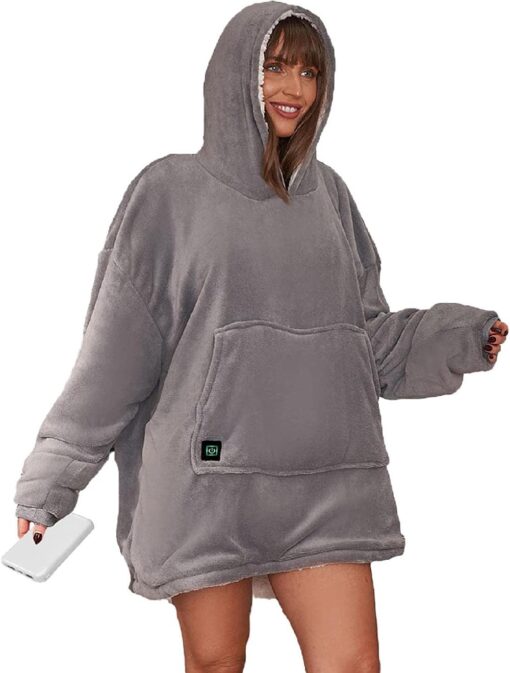 Portable Heated Sherpa Oversized Hoodie Blanket - Image 4