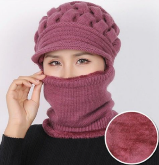 Women's Windproof Knitted Fleece Lined Hat with 2 in 1 Neck Warmer and Mask - - Image 10