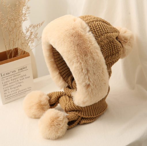 Women Winter Warm Plush Cap with Pom Pom Scarf - Image 9