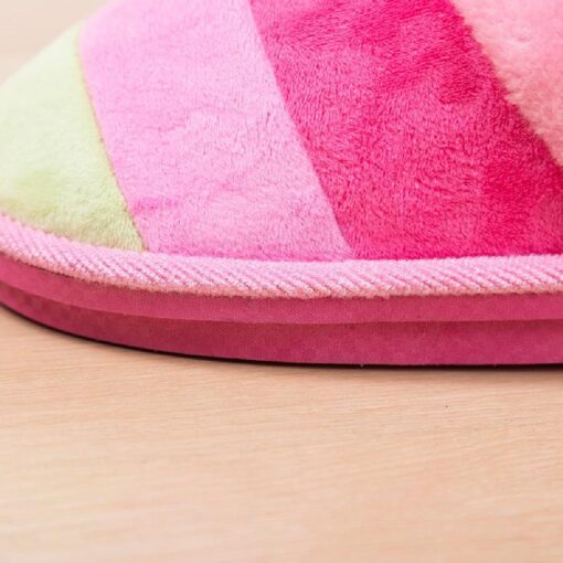 Warm Winter Colourful Stripe Plush Slippers - Image 2