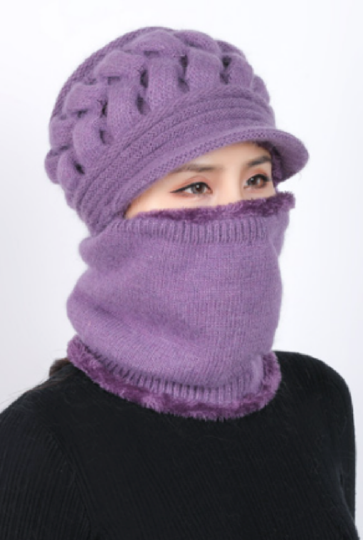 Women's Windproof Knitted Fleece Lined Hat with 2 in 1 Neck Warmer and Mask - - Image 3