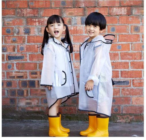 Durable Translucent Kids Rain Jacket Raincoat -