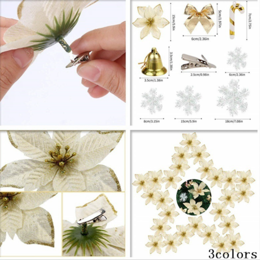 120 pcs Christmas Glitter Poinsettia Flowers Decorative Set - Image 9