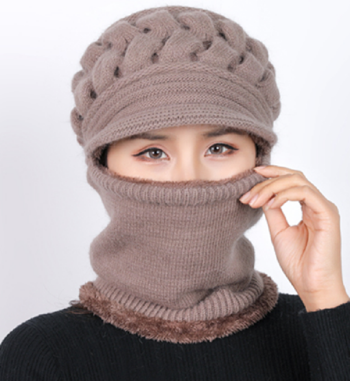 Women's Windproof Knitted Fleece Lined Hat with 2 in 1 Neck Warmer and Mask - - Image 17