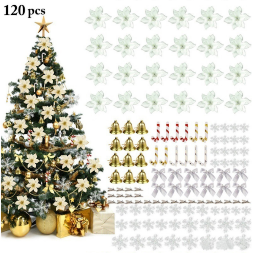 120 pcs Christmas Glitter Poinsettia Flowers Decorative Set - Image 5