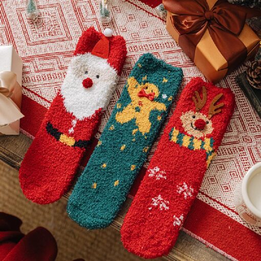 Winter Christmas Coral Velvet 3 Pairs Socks Set - Image 12