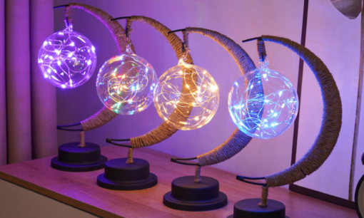 Led Half Moon Rattan Lamp