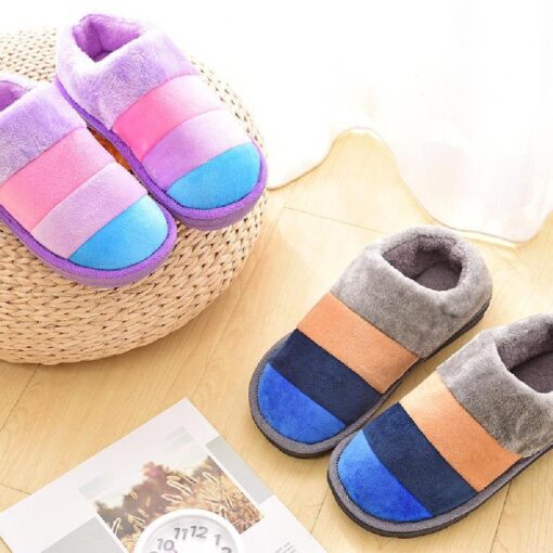 Warm Winter Colourful Stripe Plush Slippers - Image 30