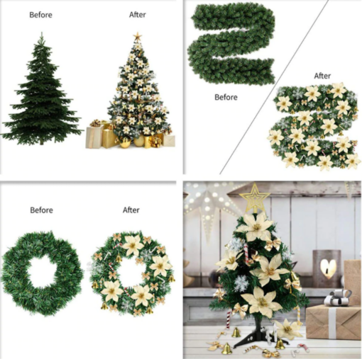 120 pcs Christmas Glitter Poinsettia Flowers Decorative Set - Image 2