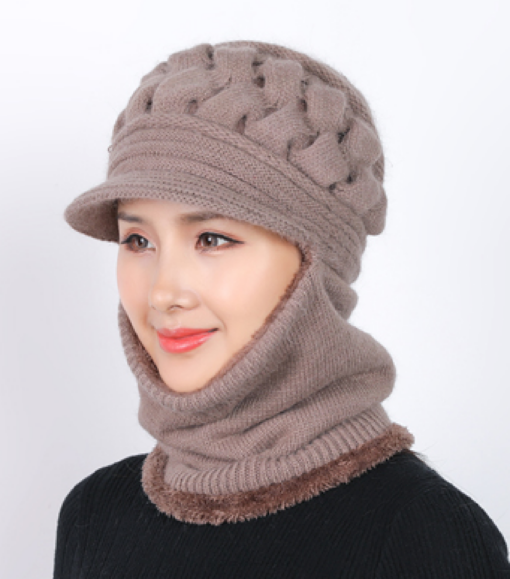 Women's Windproof Knitted Fleece Lined Hat with 2 in 1 Neck Warmer and Mask - - Image 24