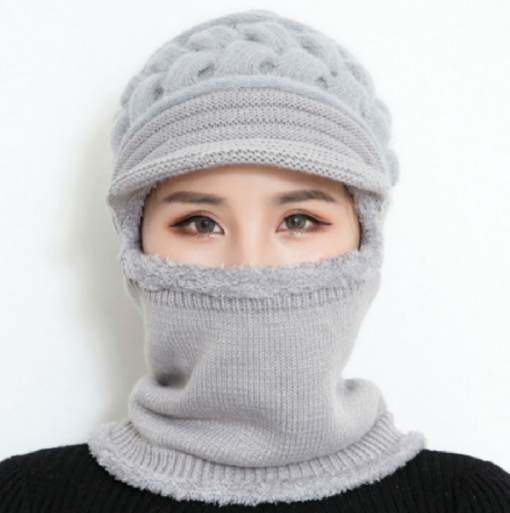 Women's Windproof Knitted Fleece Lined Hat with 2 in 1 Neck Warmer and Mask - - Image 32