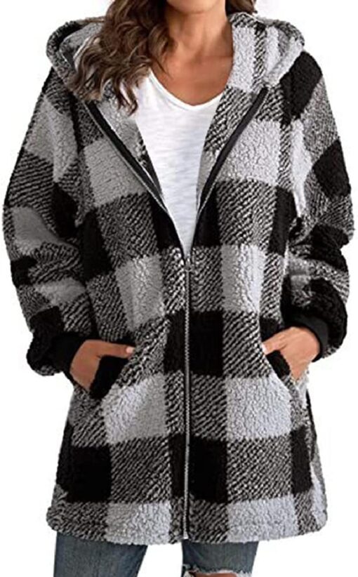 Women Fleece Plaid overcoat - Image 6