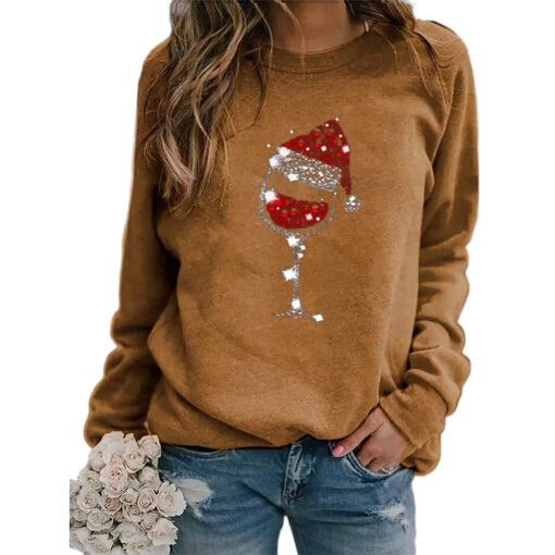 Christmas Glitter Wine Glasses with Santa Hat Sweatshirt Jumpe - Image 2