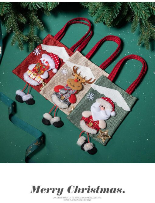 Christmas Long Legs Linen Non Woven Grocery Gift Bag - Image 15