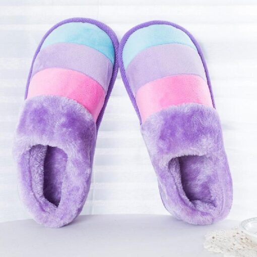 Warm Winter Colourful Stripe Plush Slippers - Image 22